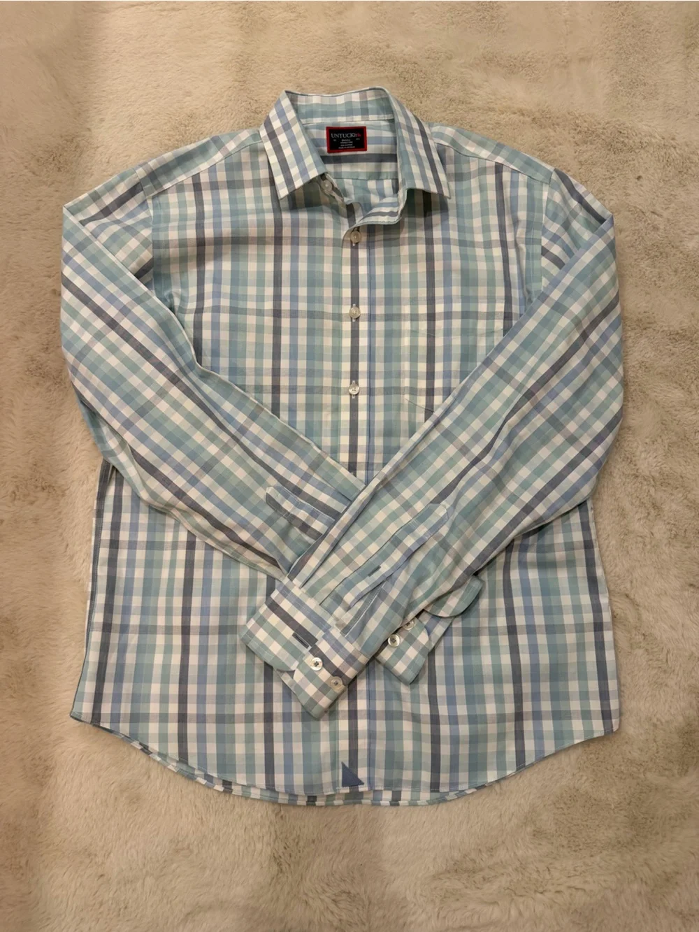 UNTUCKit Men's Blue and White Plaid Button-Down Shirt